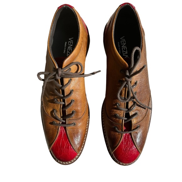 VENEZIA MADE IN ITALY Spectators Red Croc & Leather Tie Up Men’s Size 11.5 or 12 - Picture 1 of 12